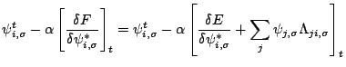 $\displaystyle \psi_{i,\sigma}^{t}
- \alpha
\left[
\frac{\delta F}{\delta \psi_{...
...\psi_{i,\sigma}^{*}}
+ \sum_{j} \psi_{j,\sigma} \Lambda_{ji,\sigma}
\right]_{t}$